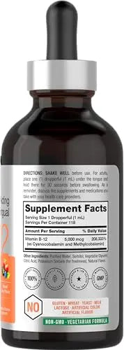 B-12 | 5000mcg | 4oz | Natural Berry Flavor Fast-Acting Sublingual Liquid Vitamin Horbäach Au supplements