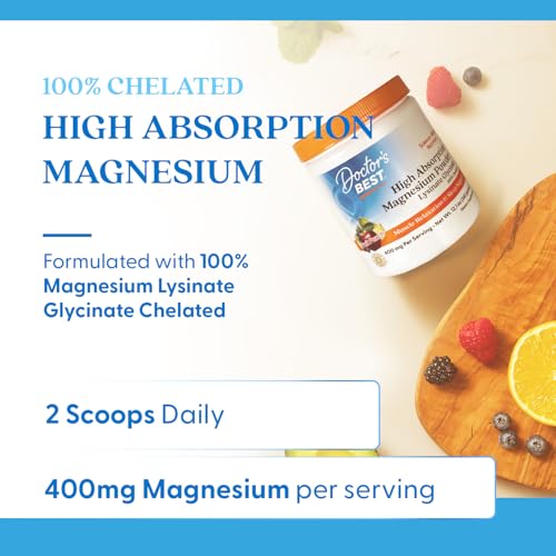 Doctors Best High Absorption Magnesium Powder Lysinate Glycinate 100% Chelated, Muscle Relaxation & Sleep Support, Gluten Free, Vegan, 100% Chelated Net Wt. 12.1 oz (340 Grams), Fruit Punch Flavor Doctor's BEST Au supplements