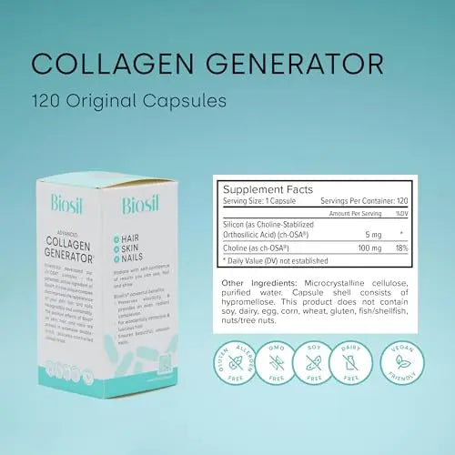 Biosil Collagen Generator - 120 Capsules - with Patented ch-OSA Complex - Generates & Protects Your Own Collagen BioSil Au supplements