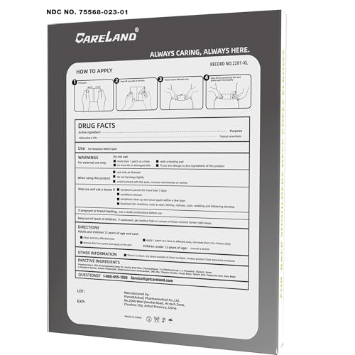 CARELAND 4% Extra Large Lidocaine Patches Maximum Strength Pain Relief Patch XL for Back & Shoulder,Back Pain Relief Products Patches & Flexible Fabric Numbs Away Pain, 6 Ct. CARELAND Au supplements
