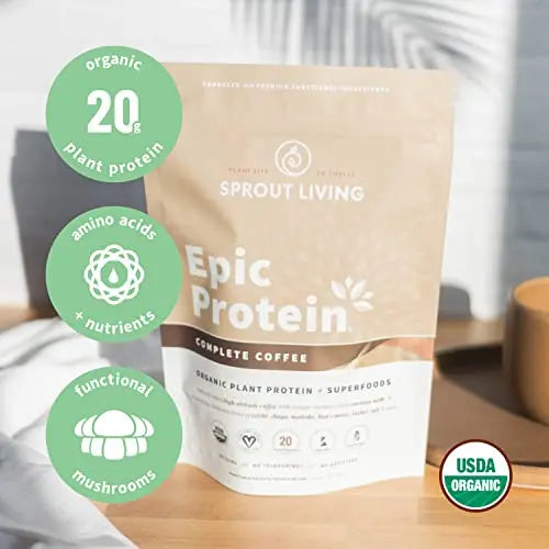 Sprout Living, Epic Protein, Plant Based Protein & Superfoods Powder, Complete Coffee Sprout Living Au supplements