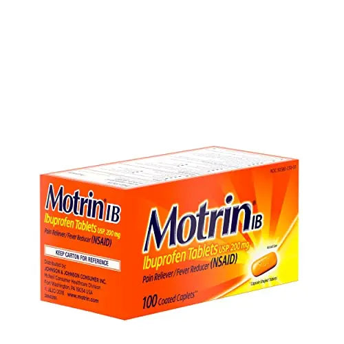 Motrin IB, Ibuprofen 200mg Tablets, Pain Reliever & Fever Reducer for Muscular Aches, Headache, Backache, Menstrual Cramps & Minor Arthritis Pain, NSAID, 100 Ct Motrin Au supplements
