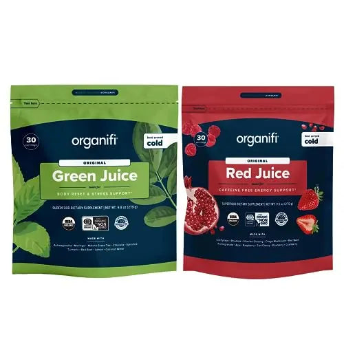 Organifi Green Juice and Red Juice Bundle - 30 Day Supply - Delicious, Refreshing Organic Organifi Au supplements