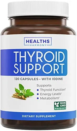 Thyroid Support with Iodine - 120 Capsules (Non-GMO) Healths Harmony Au supplements