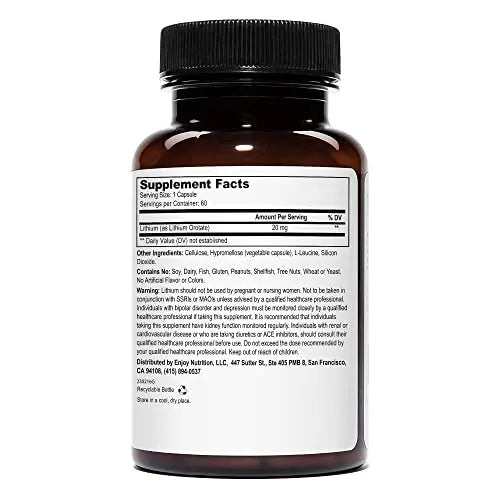Lithium Orotate 20mg (1 Bottle), 60 Vegetarian Capsules, Lithium Supple Weyland Brain Nutrition Au supplements