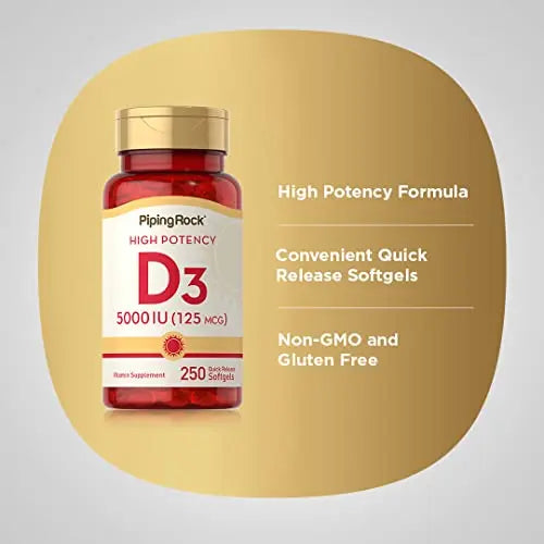 Piping Rock Vitamin D3 5000 IU | 250 Softgels | High Potency Supplement | Non-GMO Piping Rock Au supplements