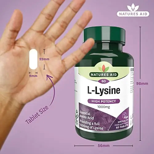 Natures Aid L-Lysine 1000 mg, High Potency Essential Amino Acid, Vegan, 60 Tablets natures aid Au supplements