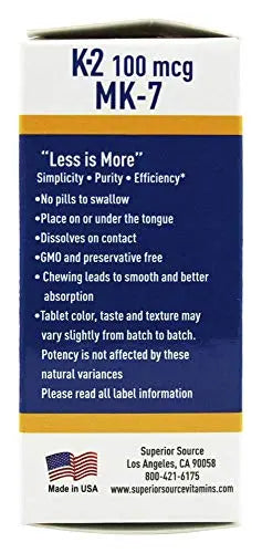 Superior Source Vitamin K2 MK-7 (Menaquinone-7), 100 mcg, Quick Dissolve MicroLignual Superior Source Au supplements