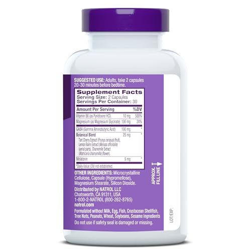 Natrol Sleep & Restore Capsules - Calm Magnesium Glycinate, Magnesium Sleep Aid with GABA, Melatonin 5mg, Botanical Blend, 30 Day Supply Natrol Au supplements