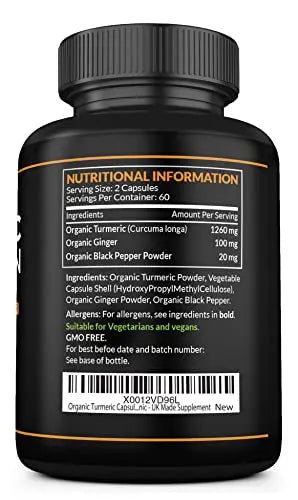 Organic Turmeric Capsules High Strength and Black Pepper with Active Curcumin SS Sport Supplies Au supplements