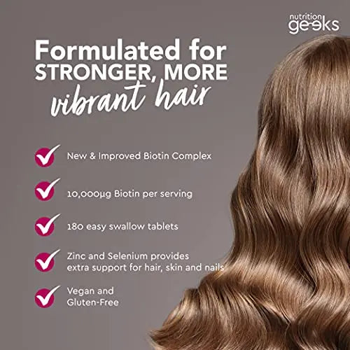 Nutrition Geeks Biotin Hair Growth Supplement - 180 Tablets Enhanced with Zinc Nutrition Geeks Au supplements