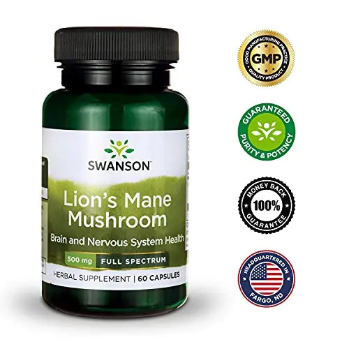 Swanson Lion's Mane Mushroom Capsules - 500 mg Each, 60 Capsules Swanson Au supplements