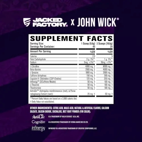 Jacked Factory X John Wick - Wick Mode Pre Workout Powder - Intense Energy, Battle-Rea Jacked Factory Au supplements