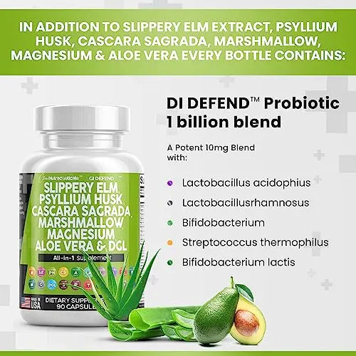 Slippery Elm 5000mg Psyllium Husk 2000mg Pre Probiotic Digestive Gut Clean Nutraceuticals Au supplements