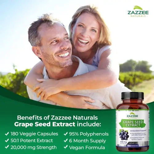 Zazzee High Strength Grape Seed 50:1 Extract, 20,000 mg Strength, 180 Vegan Capsules Zazzee Au supplements