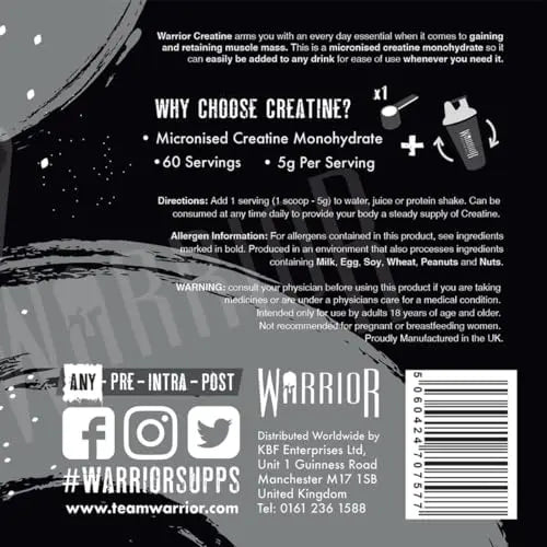 Warrior Creatine Monohydrate Powder – 300g – Micronised for Easy Mixing Warrior Au supplements