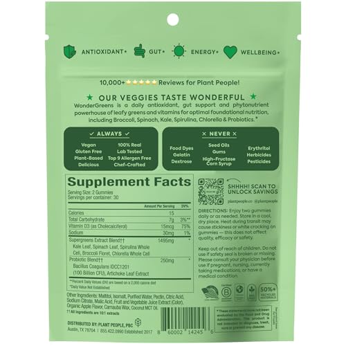 Plant People WonderGreens Veggie Gummies Super Greens with Probiotics Multivitamin Support Gummy for Wellbeing, Energy, Immune and Gut Health, Green Apple Flavor (60 Count) Plant People Au supplements