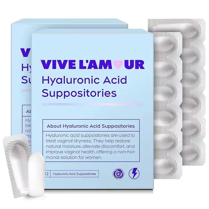 Vive L'Amour 15mg Hyaluronic Acid Vaginal Suppositories (2-Pack, 24 Count), Vaginal Moisturizer, Continuous Hydration, Relieves Vaginal Dryness, Restores Natural Softness & Elasticity, Vaginal Health Vive L'Amour Au supplements