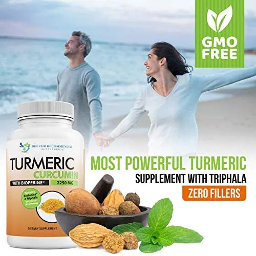 Turmeric Curcumin - 2250mg/d - 95% Curcuminoids - 180 Veggie Caps with Black DOCTOR RECOMMENDED SUPPLEMENTS Au supplements
