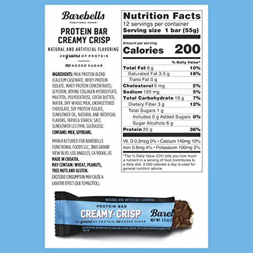 Barebells Protein Snacks Bars Creamy Crisp - 12 Count, 1.9oz Bars 55g of High Protein BAREBELLS Au supplements