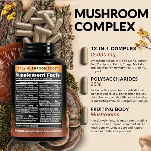 Mushroom Supplement - Organic Lion's Mane | Turkey Tail | Chaga | Cordyceps | Reishi NUTRAHARMONY Au supplements
