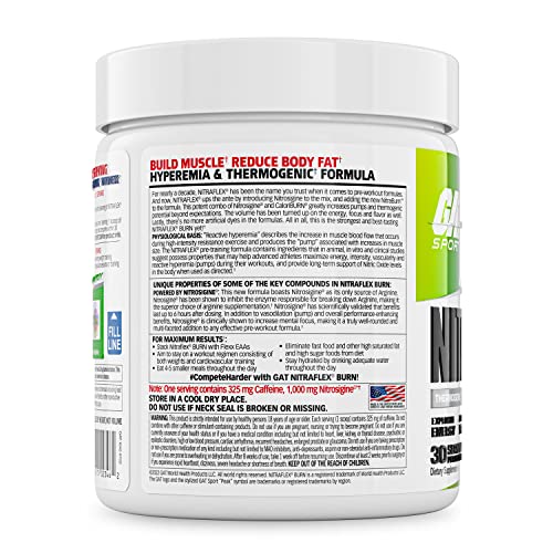 GAT SPORT NITRAFLEX Burn, Pre Workout Thermogenic Powder, Apple Melon, 30 Servings GAT SPORT Au supplements