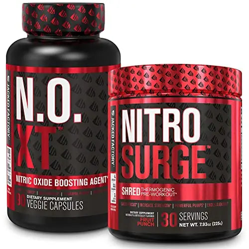 Jacked Factory Nitrosurge Shred Thermogenic Pre-Workout in Fruit Punch & N.O. XT Nitric Jacked Factory Au supplements