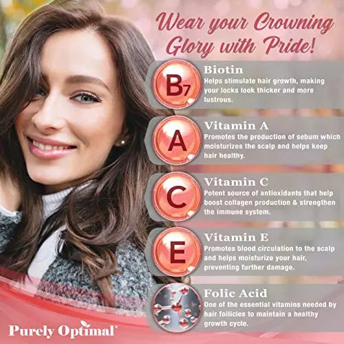 Premium Hair Vitamins Supplement-Gummy Vitamins w/Biotin, Folic Acid, Vitamins A&D Purely Optimal Au supplements