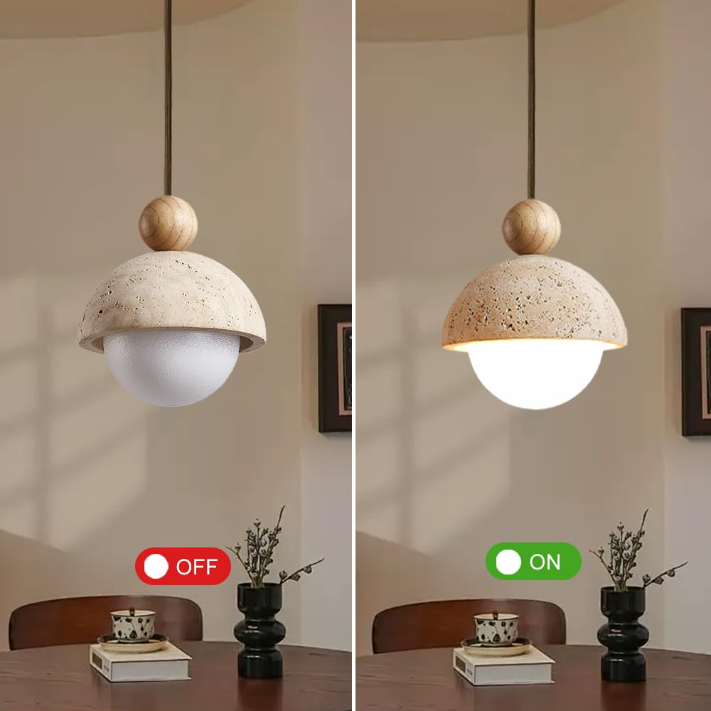 Spherical Wabi Sabi Pendant Light Natural Stone Retro Japanese Style Yellow Travertine Pendant Lighting Vintage Mini Wood Nordic Hanging Light for Kitchen Island Dining Room Bedroom Hallway Bedside OROILUPU Au supplements