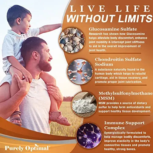 Purely Optimal Premium Glucosamine Chondroitin MSM Supplement Tablets w/Turmeric Purely Optimal Au supplements