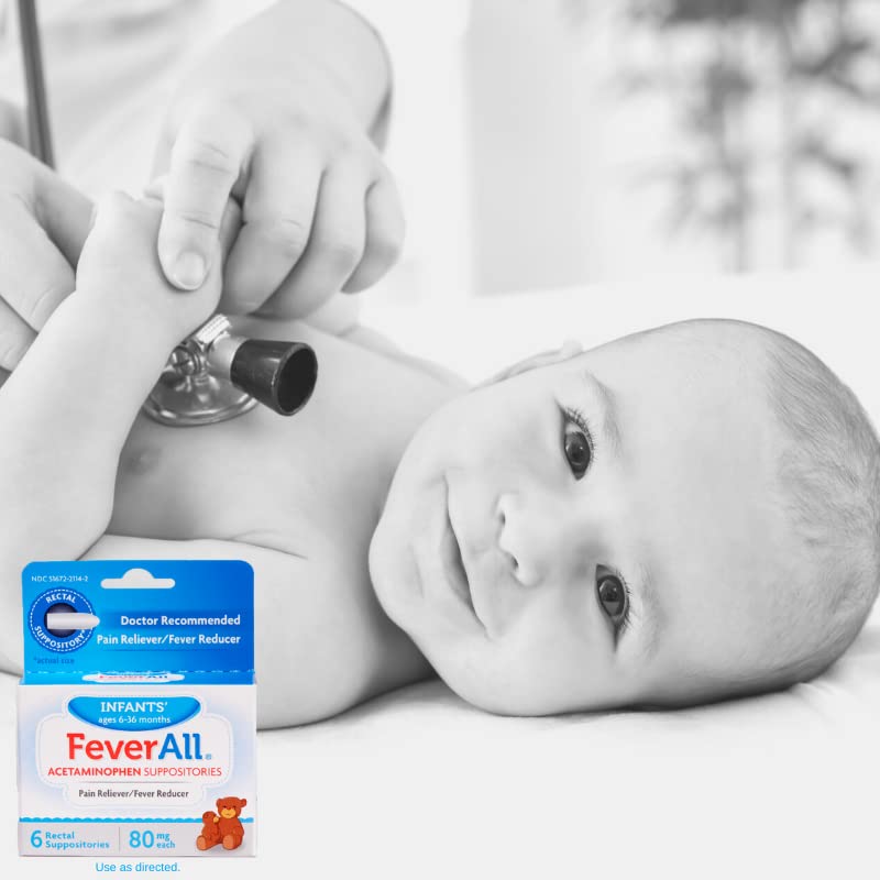 Feverall Infant Acetaminophen Suppositories 6 Rectal Suppositories 80mg Each Pain Reliever/Fever Reducer. Paraben Free, No Artificial Colors or Other preservatives. Ages 6-36 Months (Pack of 2) Feverall Au supplements