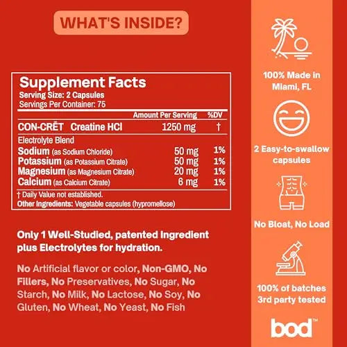 Creatine HCL Pills - Muscle Growth, Endurance, No Bloat, No Load, Not Flavored Goba Tea Au supplements