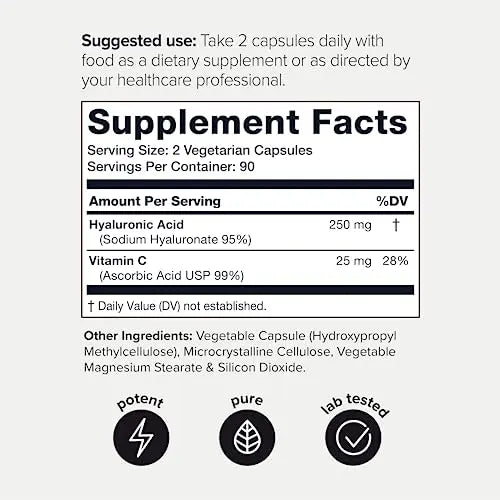 Ultra High Purity Hyaluronic Acid Capsules - 95%+ Highly Purified and Highly Bioavailable Toniiq Au supplements