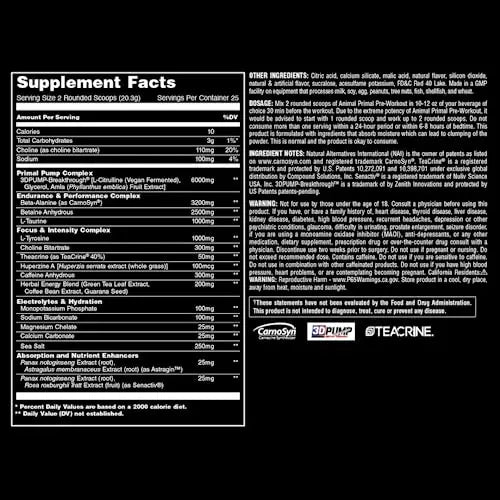 Animal Primal Muscle Hydration + Preworkout Powder – Contains Beta Alanine, 3DPump Animal Au supplements