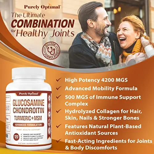 Purely Optimal Premium Glucosamine Chondroitin MSM Supplement Tablets w/Turmeric Purely Optimal Au supplements