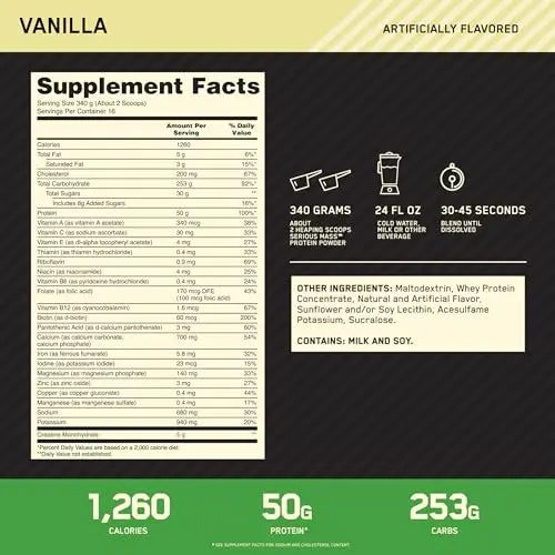 Optimum Nutrition Serious Mass Weight Gainer Protein Powder Vitamin C Zinc and Vitamin Optimum Nutrition Au supplements