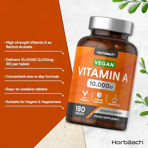 Vitamin A Tablets 10000iu | 180 Count | High Strength Vitamin A as Retinol Acetate Horbäach Au supplements
