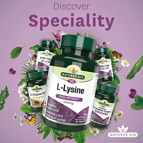 Natures Aid L-Lysine 1000 mg, High Potency Essential Amino Acid, Vegan, 60 Tablets natures aid Au supplements