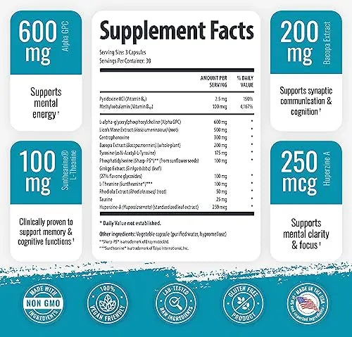 1 Body Brain Support: Twin Pack - 90 Capsules Each - Alpha GPC 1 Body Au supplements