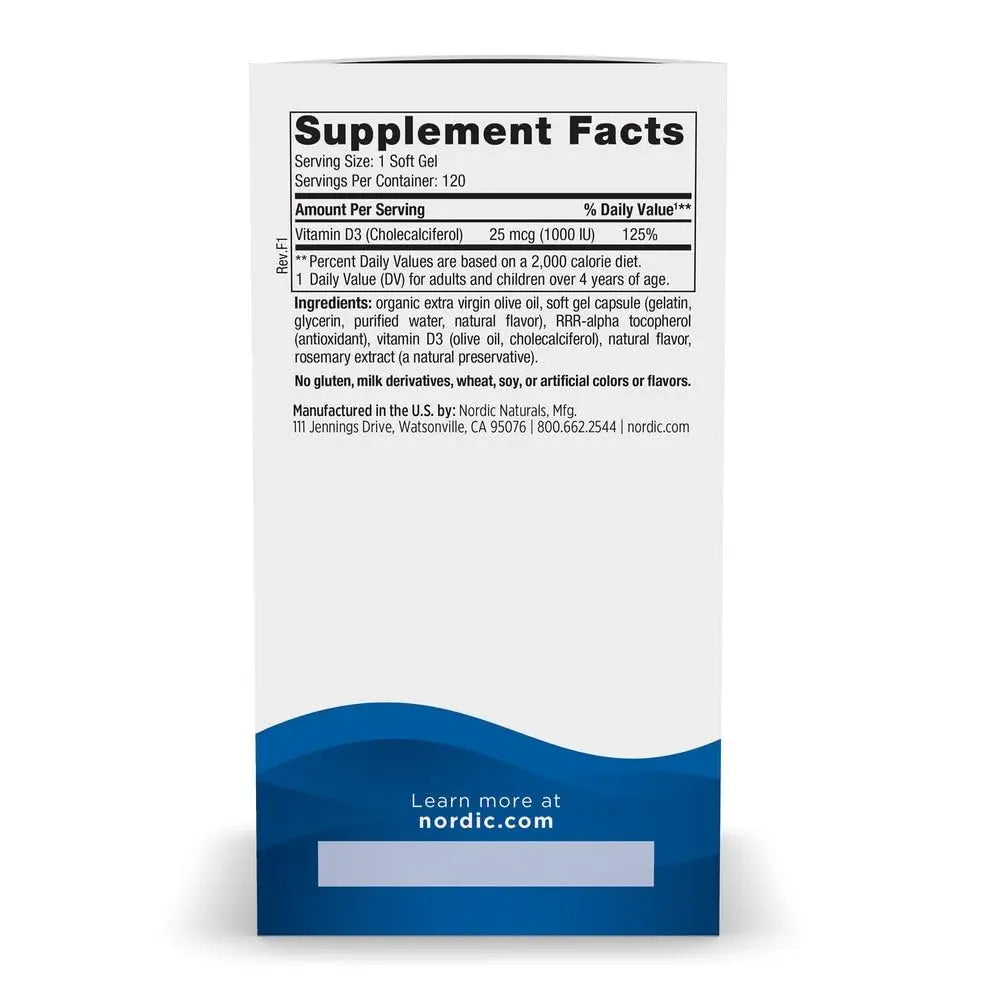Nordic Naturals Vitamin D3 1000, Orange - 120 Mini Soft Gels - 1000 IU Vitamin D3 - Supports Healthy Bones Nordic Naturals Au supplements