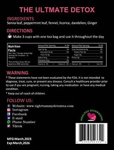 Healthy Diversions Tight Tummy Detox Tea, Extra Strength Results Within a Week Reduce Heath Secret Au supplements