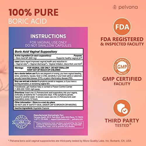 Pelvana Boric Acid Suppositories 30 + 30 Applicators + 100 pH Test Strips = 160 Piece Pelvana Au supplements