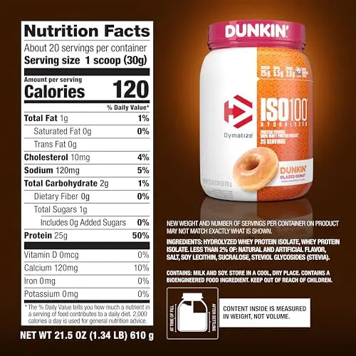 Dymatize ISO100 Hydrolyzed Protein Powder, 100% Whey Isolate, Dunkin' Glazed Donut Dymatize Au supplements
