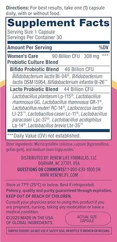 Renew Life Women's Probiotic Capsules, Supports Vaginal, Urinary, Digestive and Immune Renew Life Au supplements