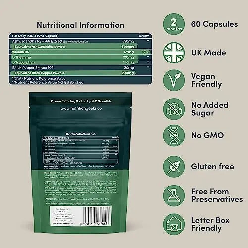 Ashwagandha KSM 66 Complex - 3000mg Enhanced with Amino Acids & Vitamin B6 Nutrition Geeks Au supplements