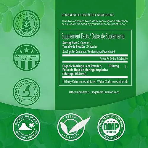 PURA VIDA Moringa Capsules Single Origin Moringa Powder Organic. Moringa Leaf PURA VIDA MORINGA Au supplements