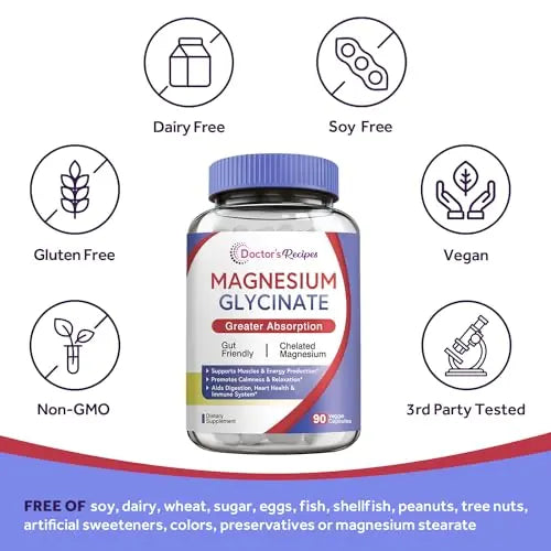 Doctor's Recipes Magnesium Glycinate for Men & Women, 100mg Elemental Mag, 90 Caps Doctor's Recipes Au supplements