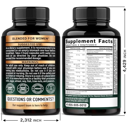 Thyroid Support for Women - Selenium 200 mcg | Astragalus | Zinc & Iodine | L-Tyrosine | Adaptogen Herbs - 21-in-1 Antioxidant & Immune Support - Made in USA - Vegan, Non-GMO, Lab Tested - 60 Capsules NUTRAHARMONY Au supplements