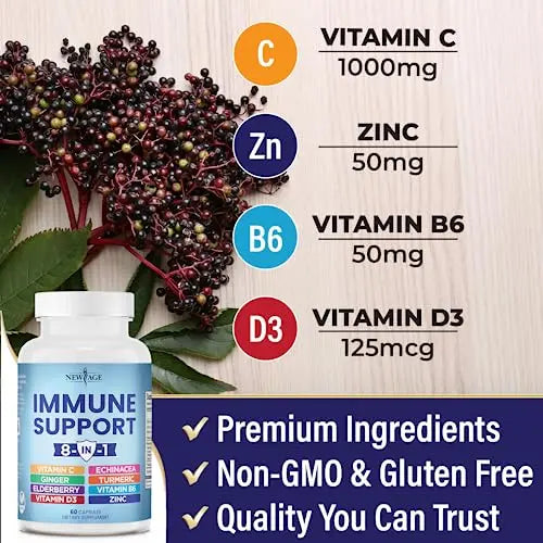 NEW AGE 8 in 1 Immune Support Booster Supplement with Echinacea, Vitamin C and Zinc NEW AGE Au supplements