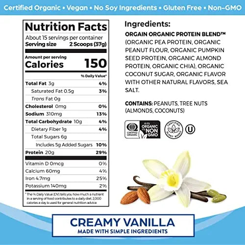 Orgain Organic Simple Vegan Protein Powder, Vanilla - 20g Plant Based Protein Orgain Au supplements
